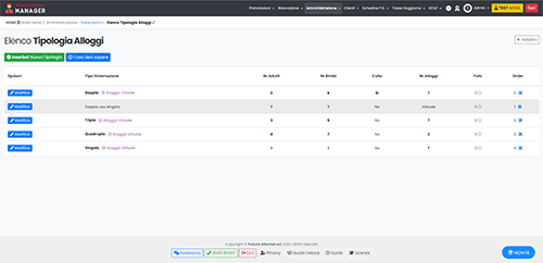 Gestione tipologie alloggi e sistemazioni
